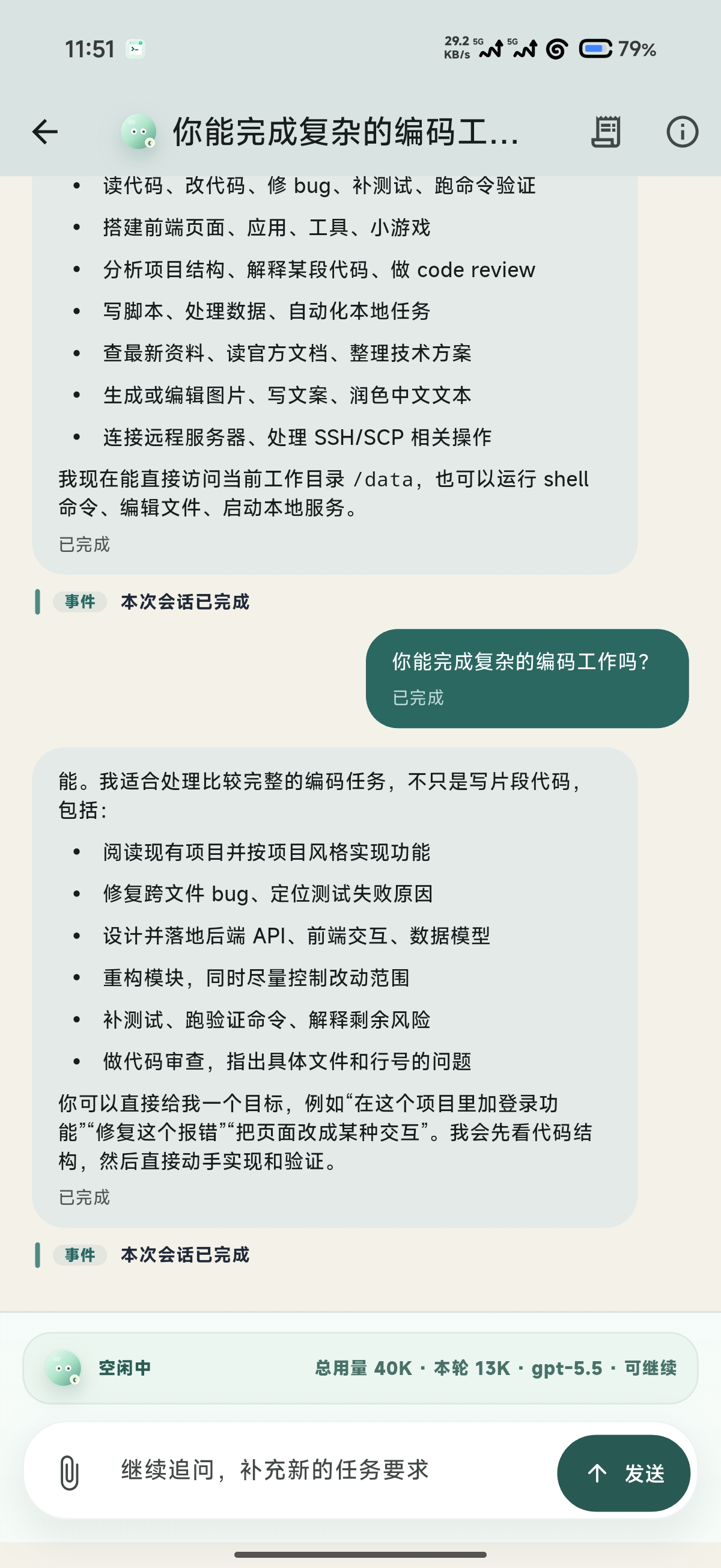 rCodex 会话详情界面截图